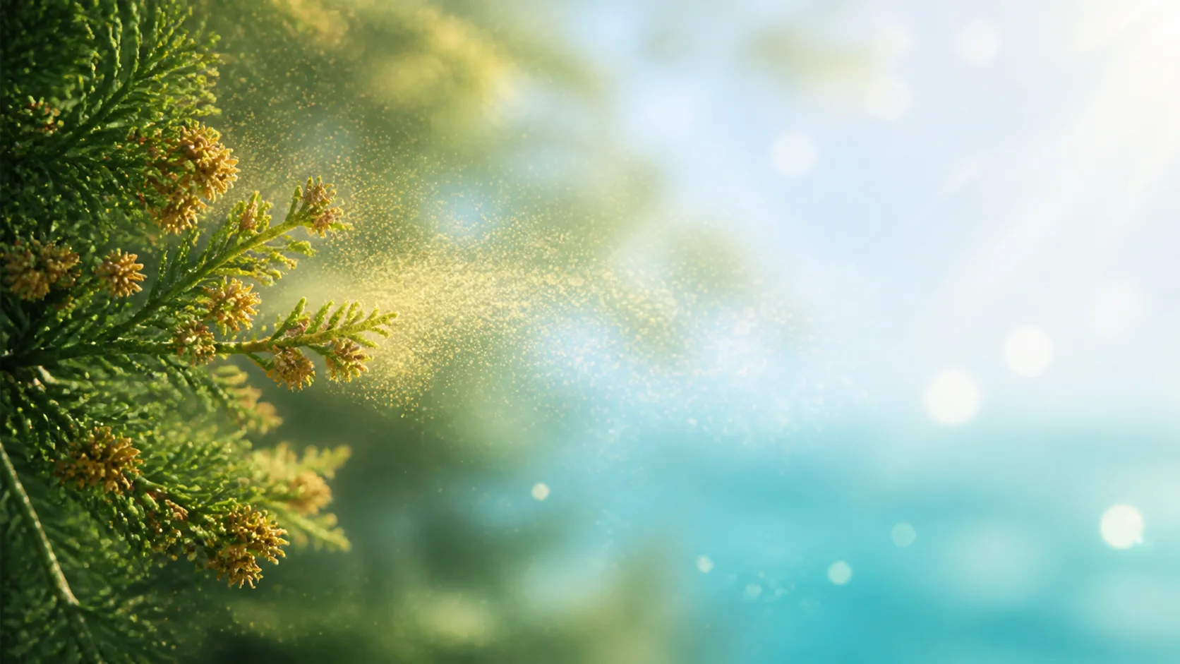 Cedar pollen dissolving into clear blue air